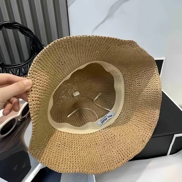 Women’s Miu Miu Tan Woven Hat - Picture 3 of 3